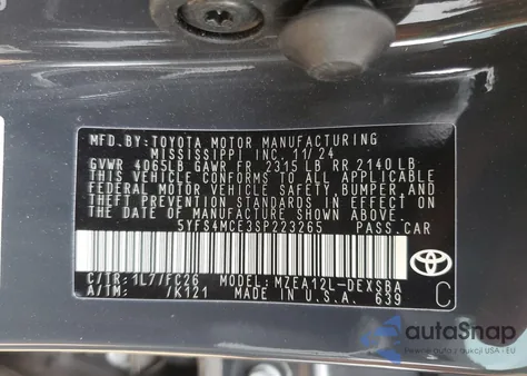 2025 Toyota Corolla Se from USA, damaged, VIN 5YFS4MCE3SP223265